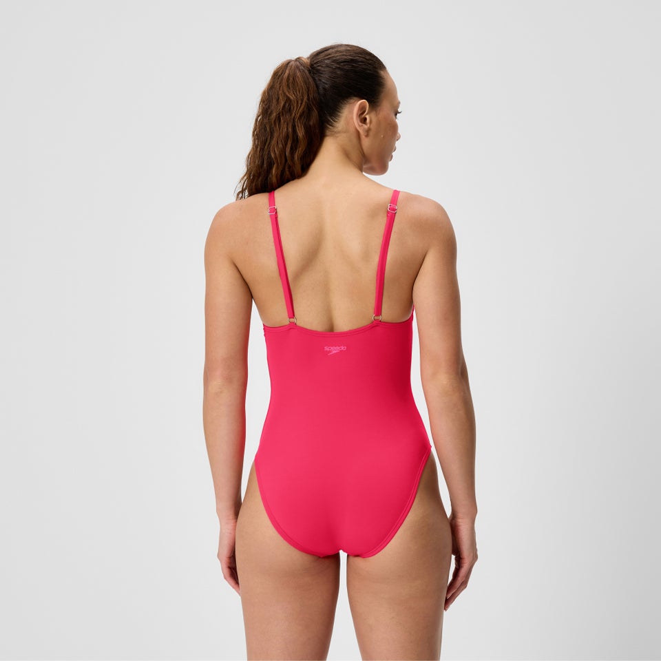 Women's Solid V-Neck One Piece Ruby