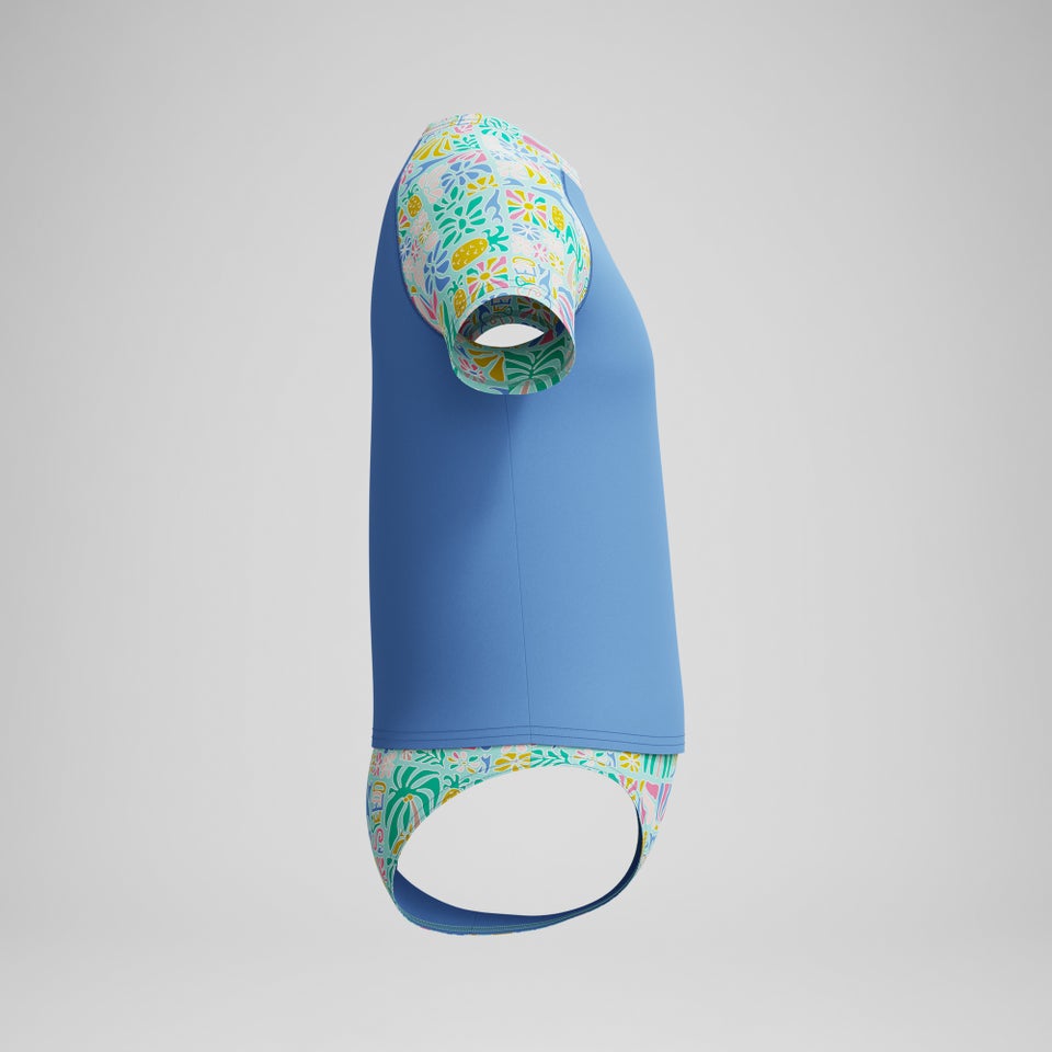 Girls Printed Short Sleeve Rashguard Set Blue