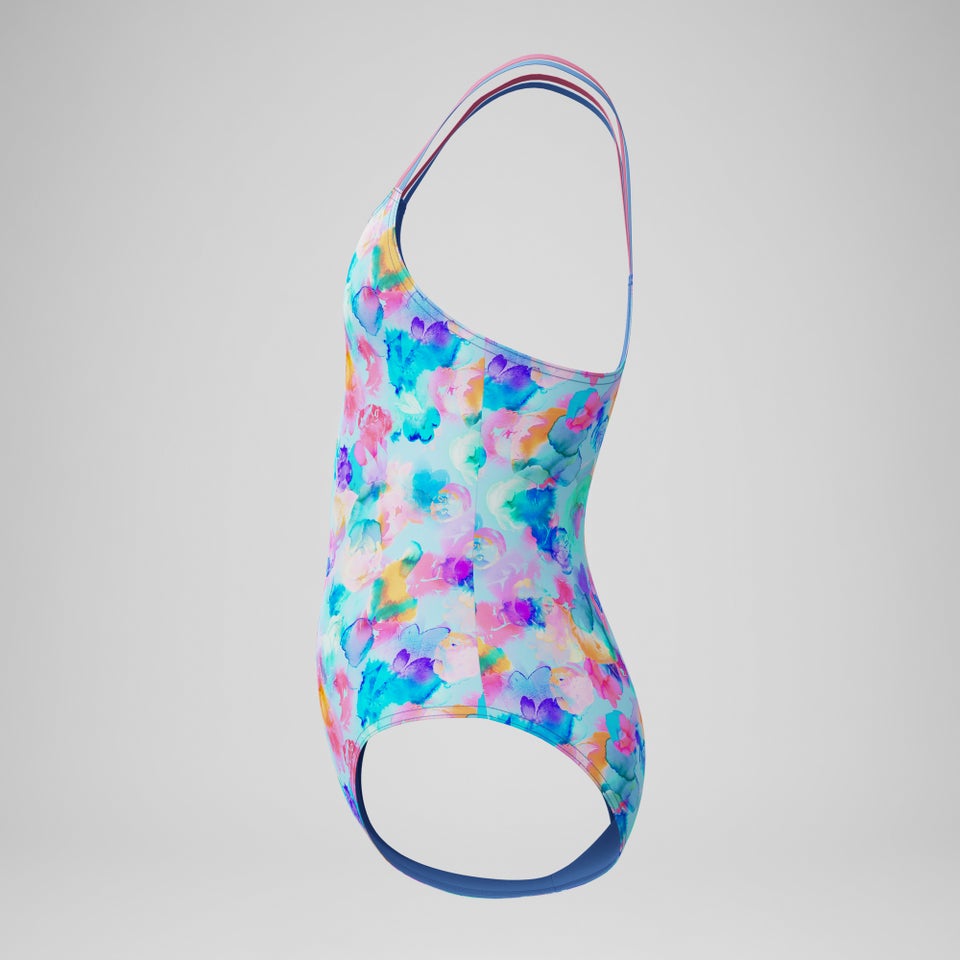 Girls Printed Strappy One Piece Blue