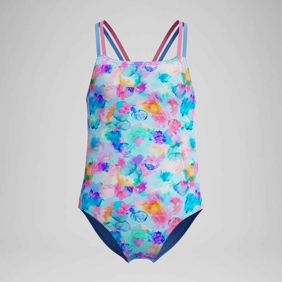 Girls Printed Strappy One Piece Blue