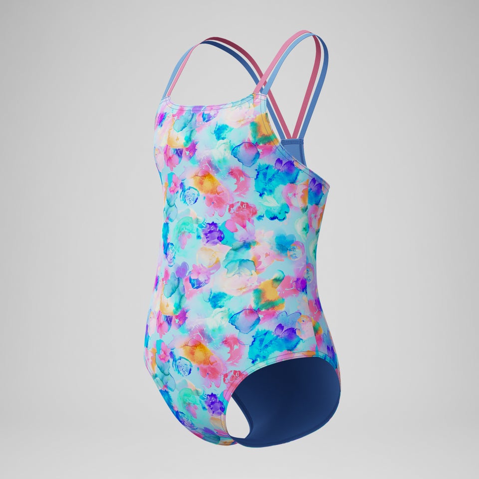 Girls Printed Strappy One Piece Blue