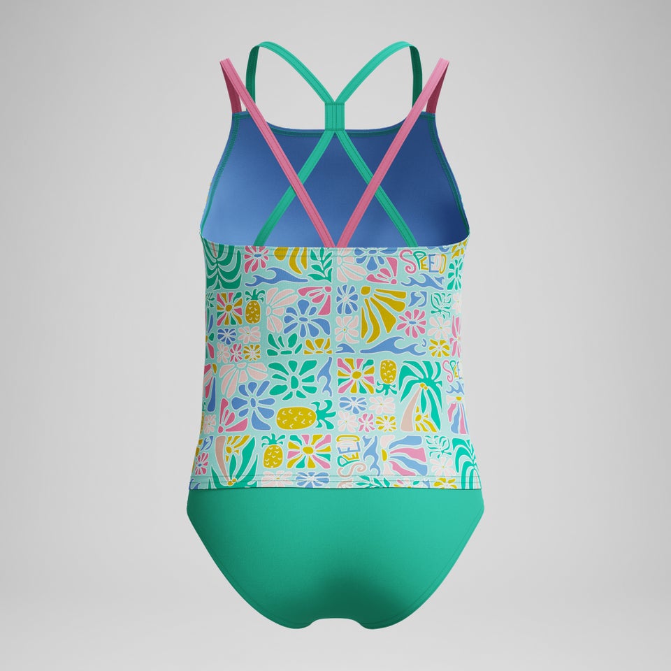 Girls Printed Strappy Two Piece Green