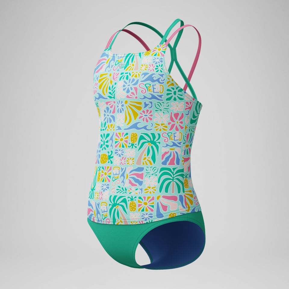 Girls Printed Strappy Two Piece Green