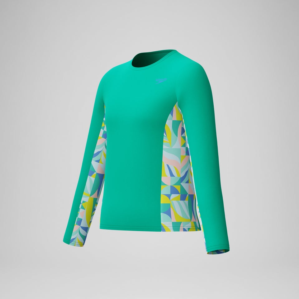 Girls Printed Long Sleeve Rashguard Green
