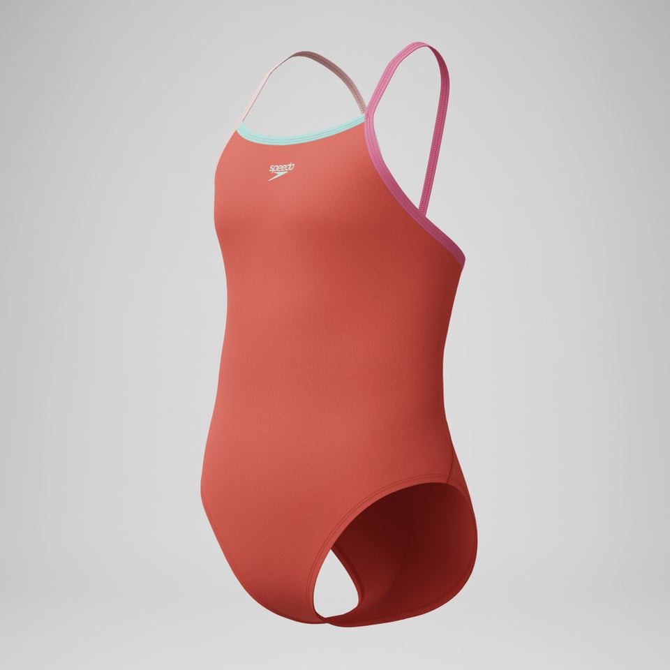 Girls Solid Propel Back One Piece Coral