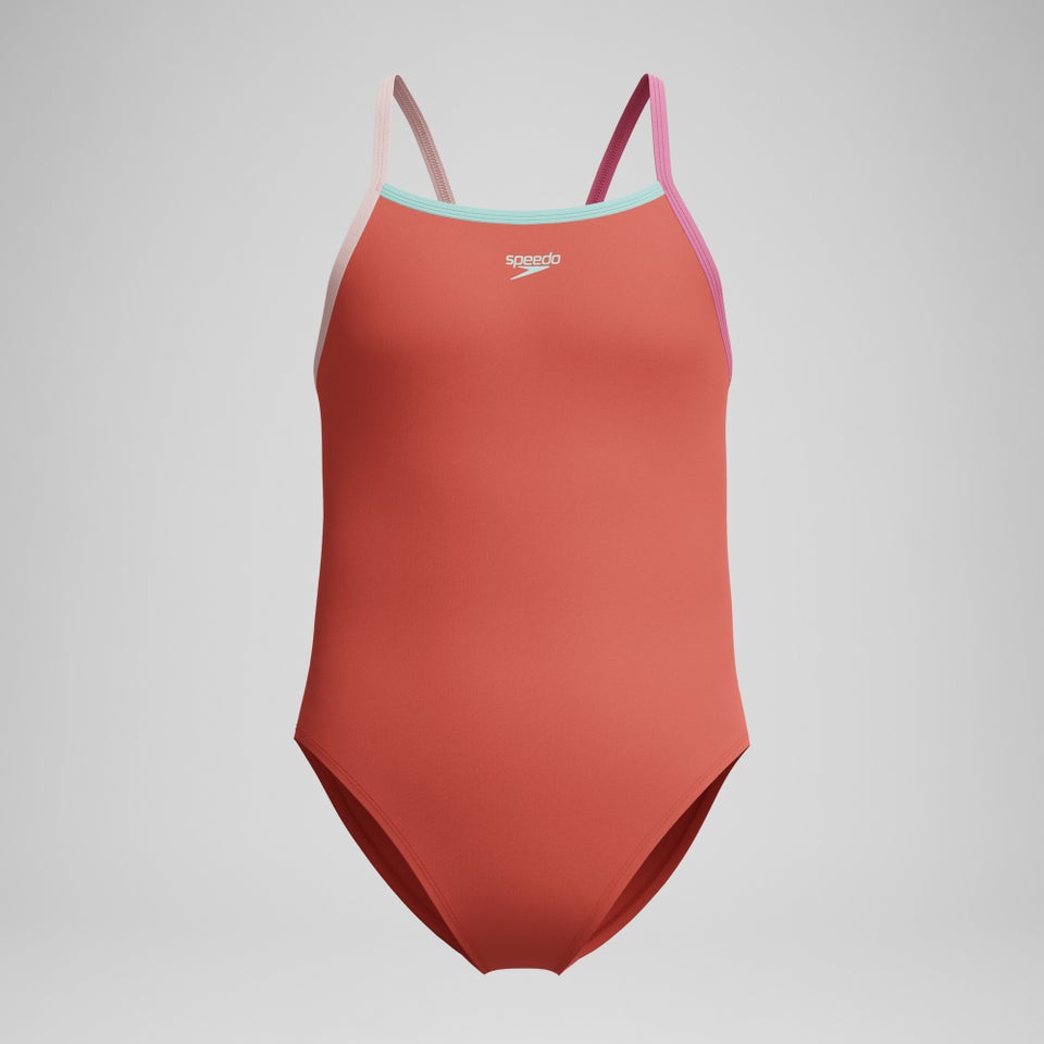 Girls Solid Propel Back One Piece Coral