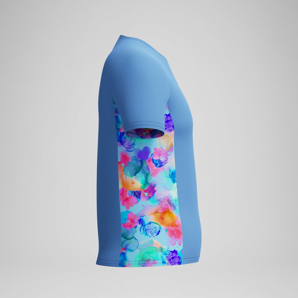 Girls Printed Short Sleeve Rashguard Blue