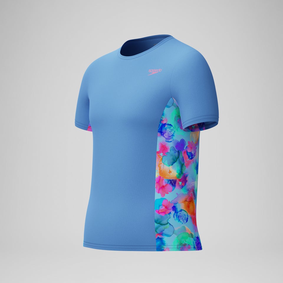 Girls Printed Short Sleeve Rashguard Blue