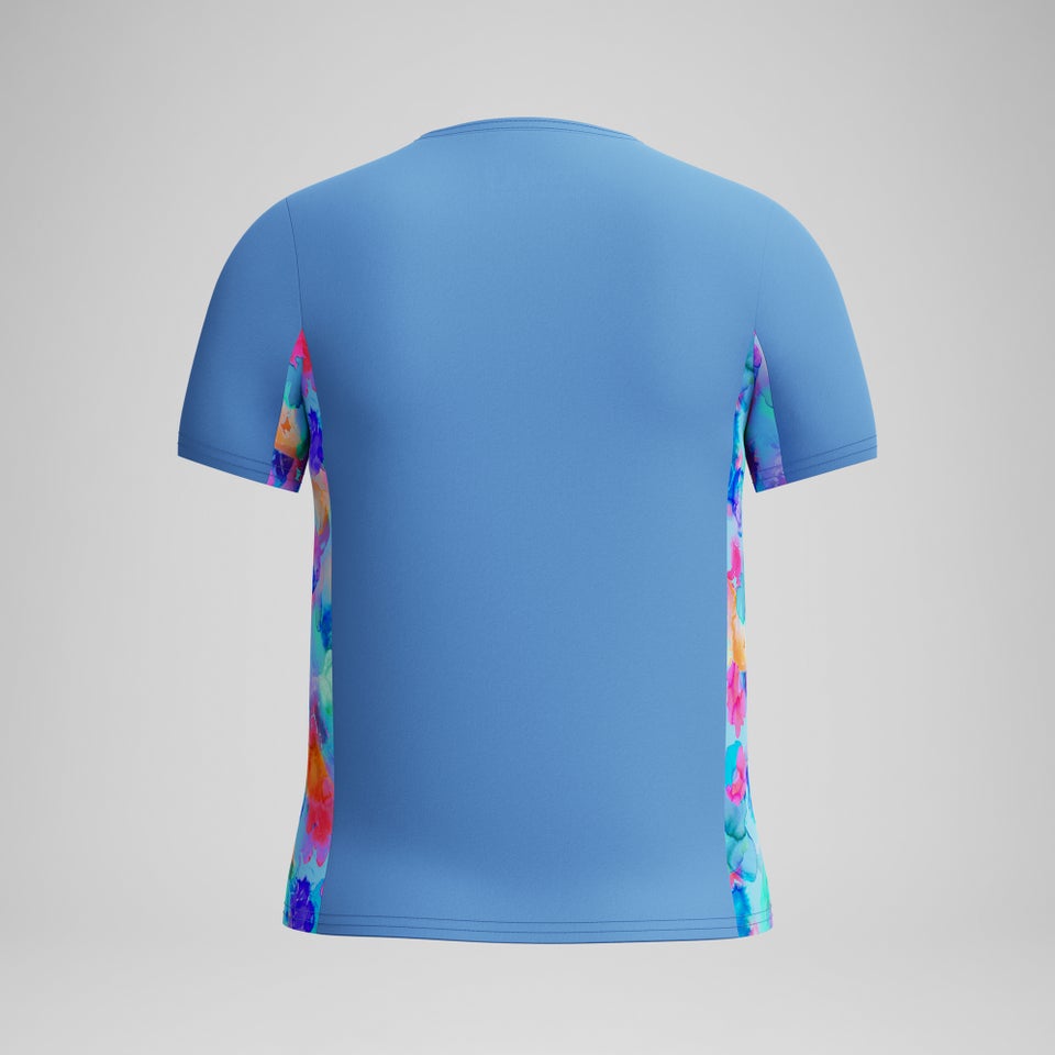 Girls Printed Short Sleeve Rashguard Blue