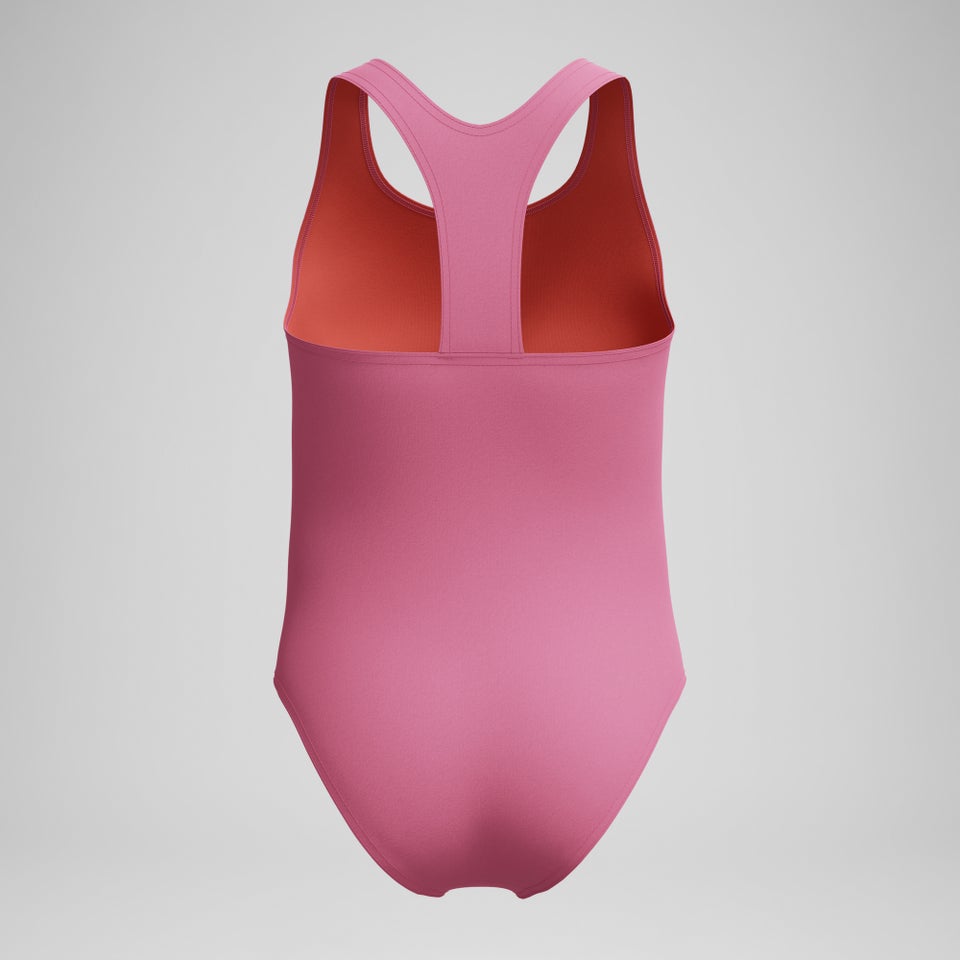 Monopièce à dos nageur uni pour filles, rose