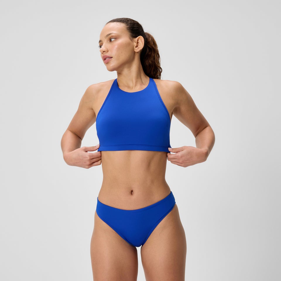 Haut de bikini uni à col montant pour femmes, bleu