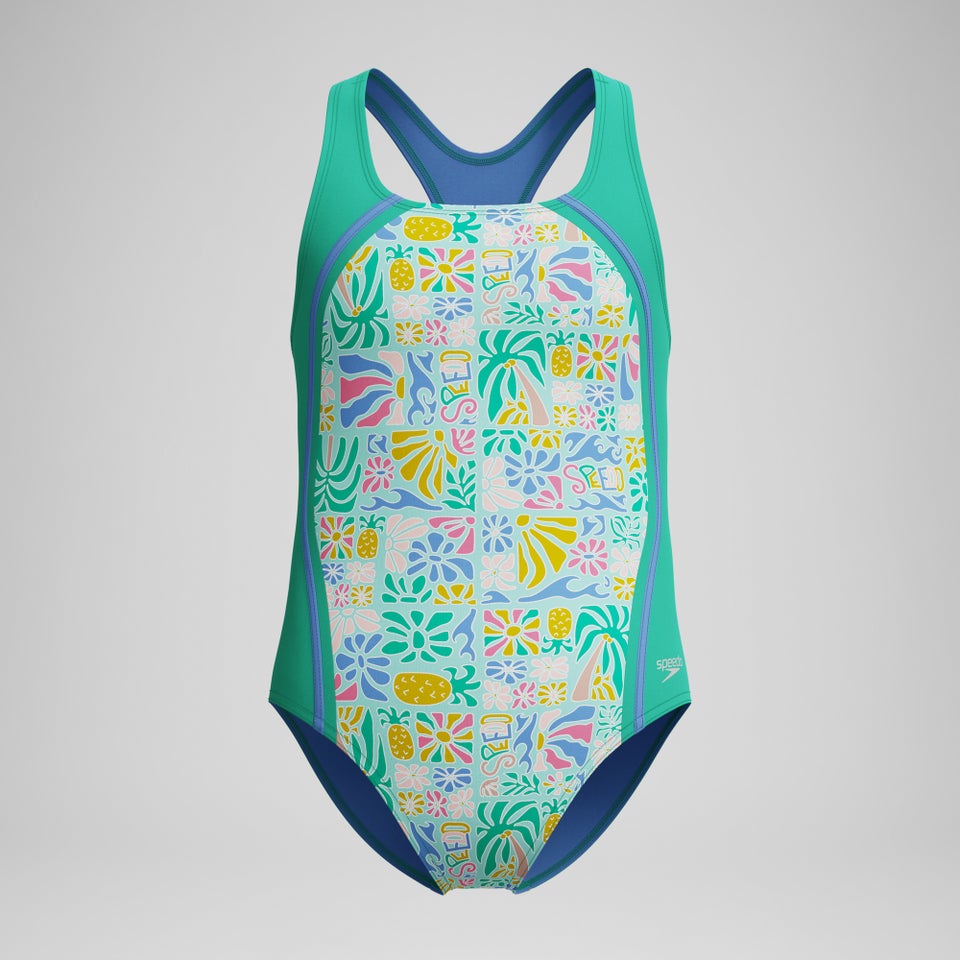 Girls Printed Sport One Piece Green
