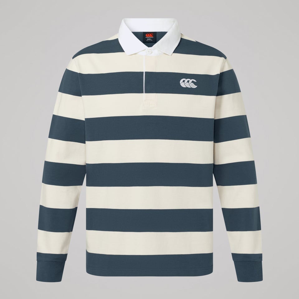 Mens Fundamentals Yarn Stripe Rugby Jersey Grey