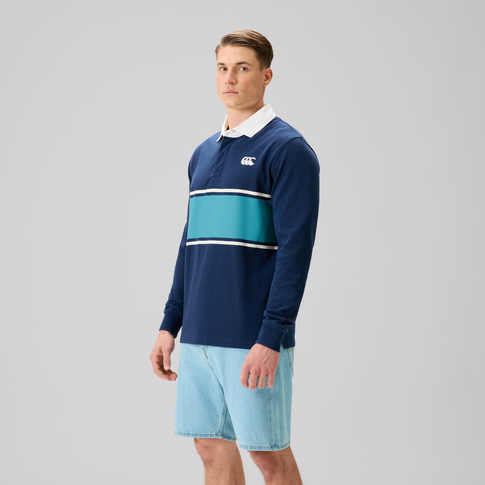 Mens Fundamentals Stripe Rugby Jersey Blue | Canterbury