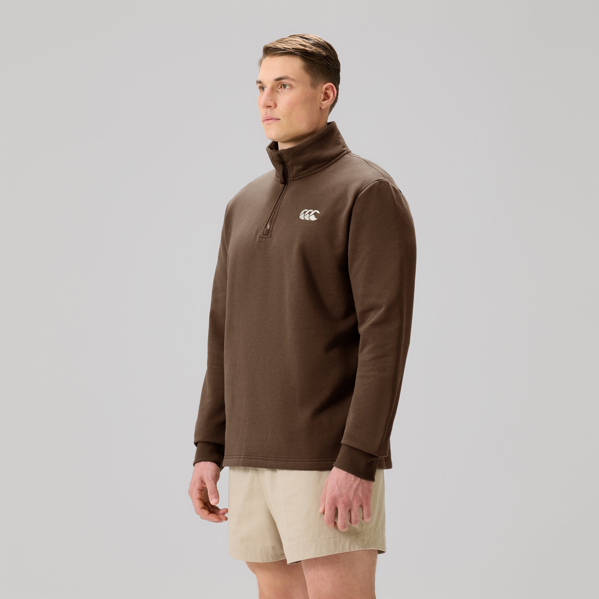 MENS FUNDAMENTALS QUARTER-ZIP SWEATER BROWN | Canterbury Australia