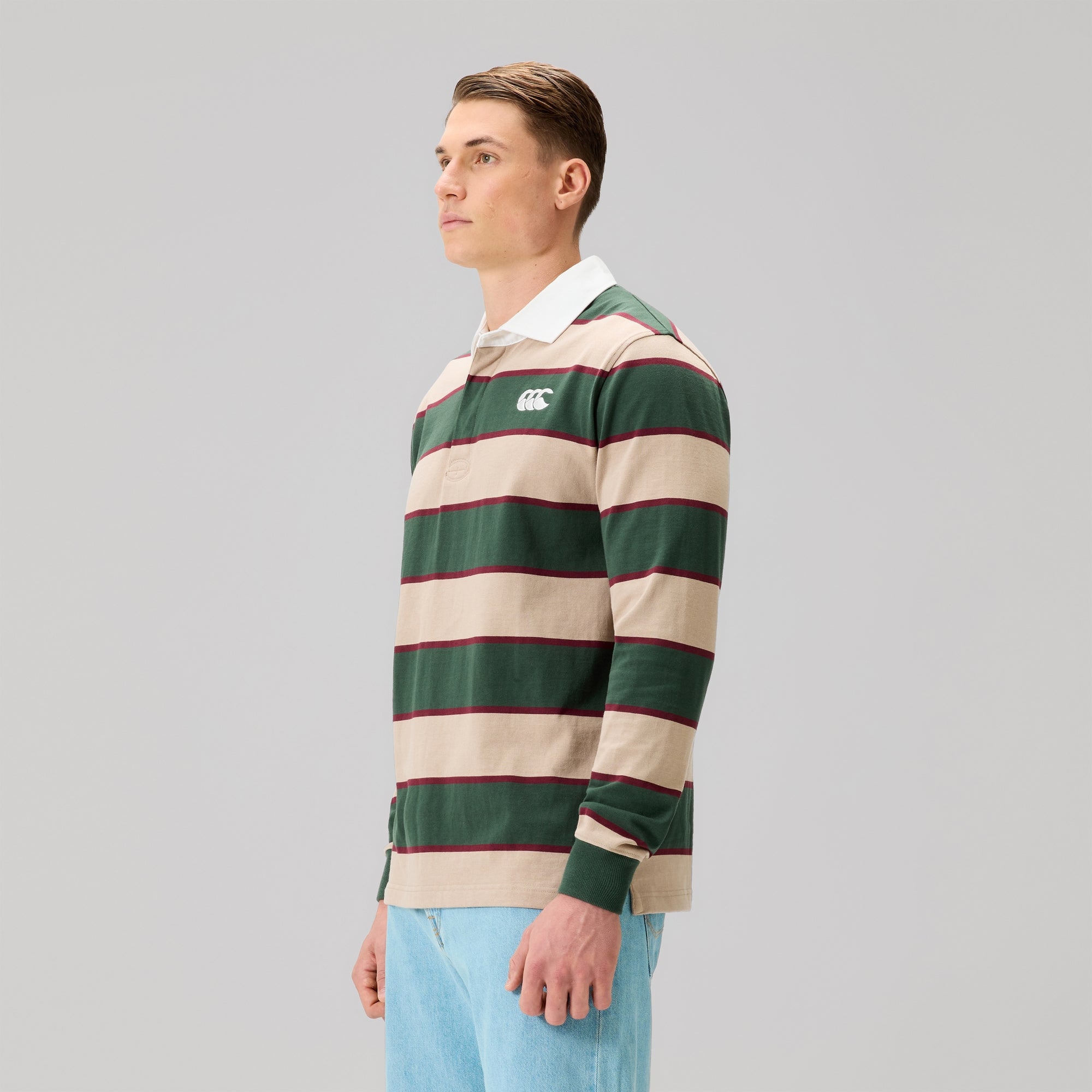 Mens Fundamentals Stripe Rugby Jersey Green | Canterbury