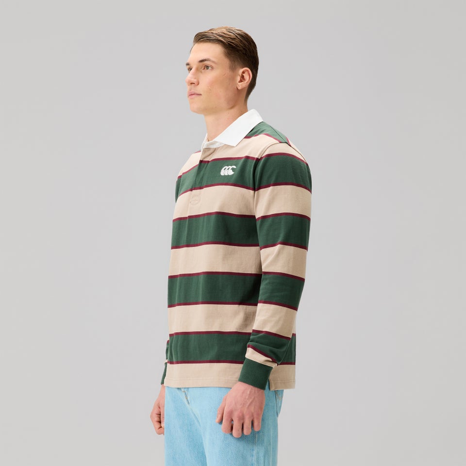 Mens Fundamentals Stripe Rugby Jersey Green
