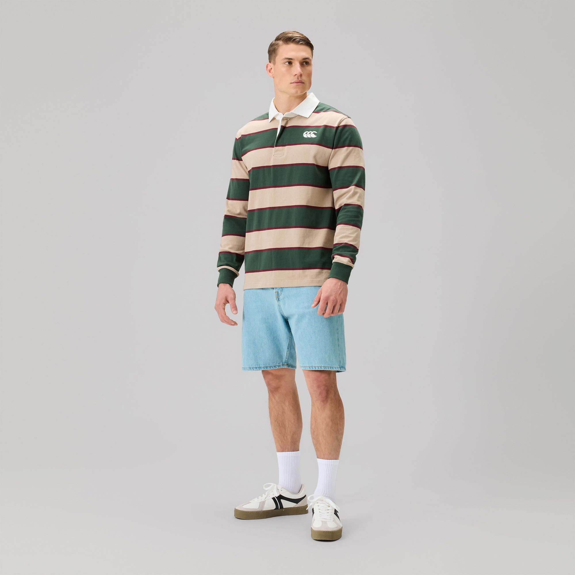 Mens Fundamentals Stripe Rugby Jersey Green | Canterbury