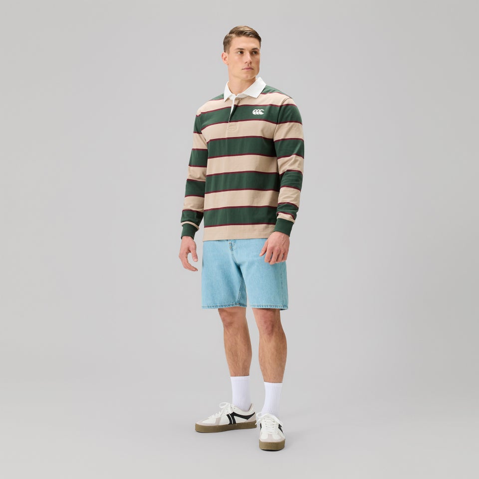 Mens Fundamentals Stripe Rugby Jersey Green