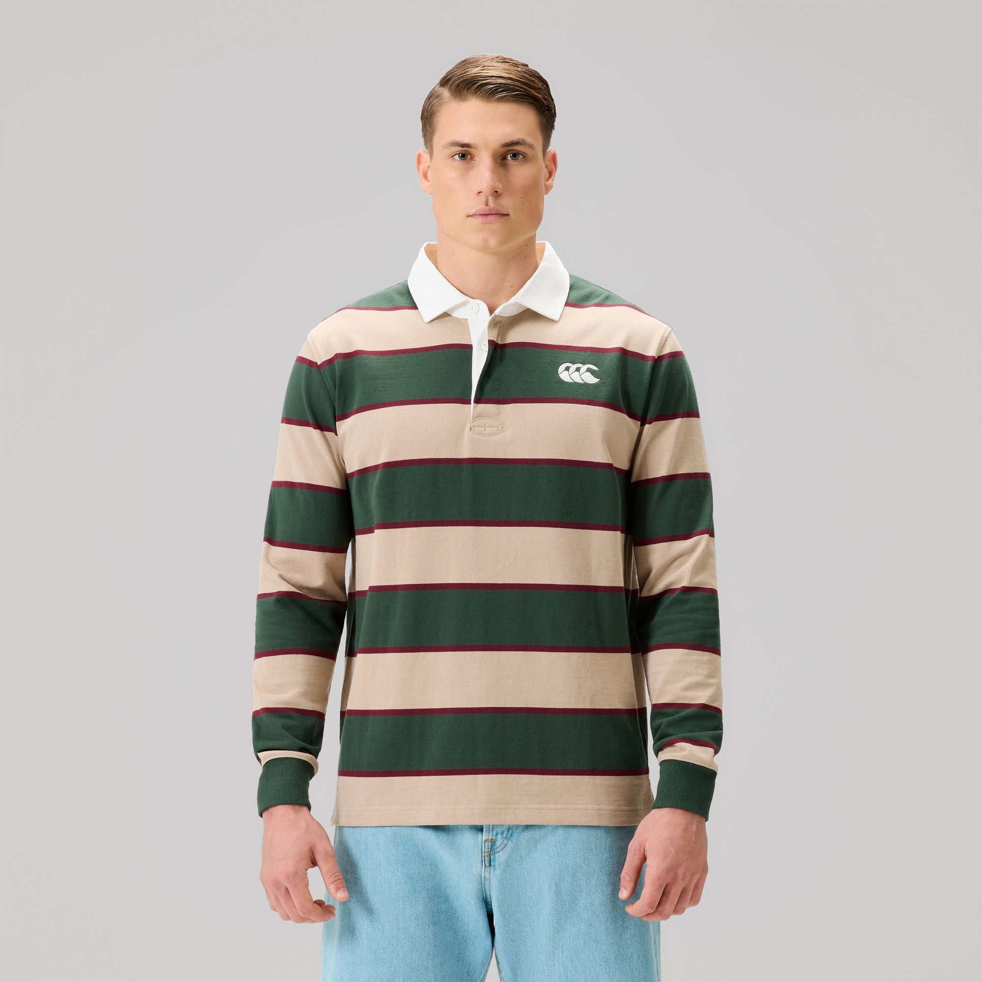 Mens Fundamentals Stripe Rugby Jersey Green | Canterbury Mens Fundamentals Stripe Rugby Jersey Green | Canterbury
