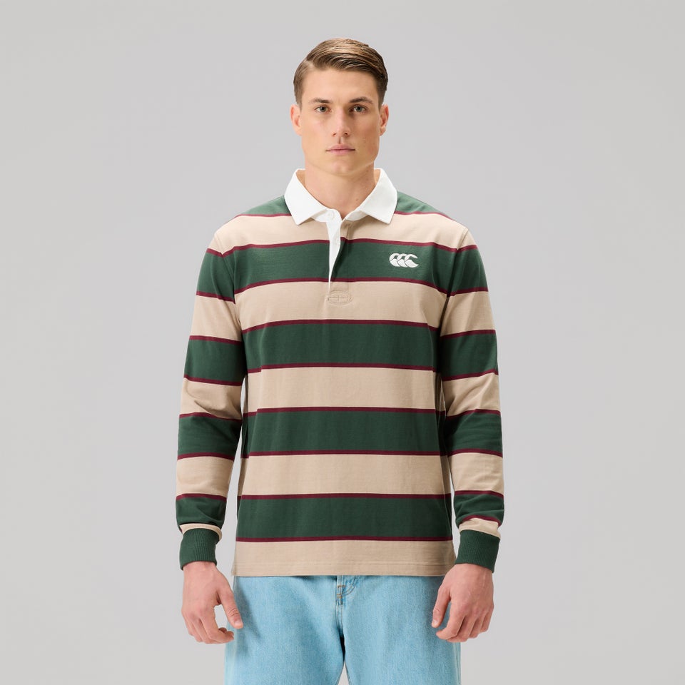 Mens Fundamentals Stripe Rugby Jersey Green