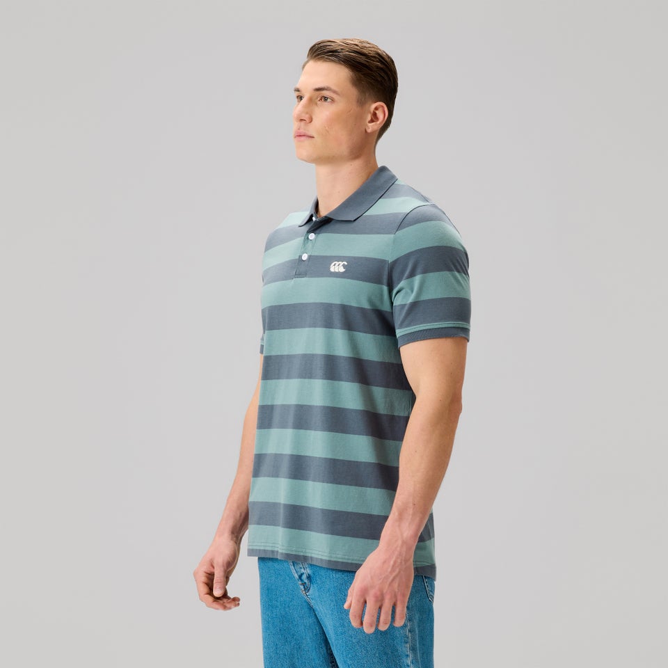 Mens Fundamentals Stripe Polo Shirt Grey