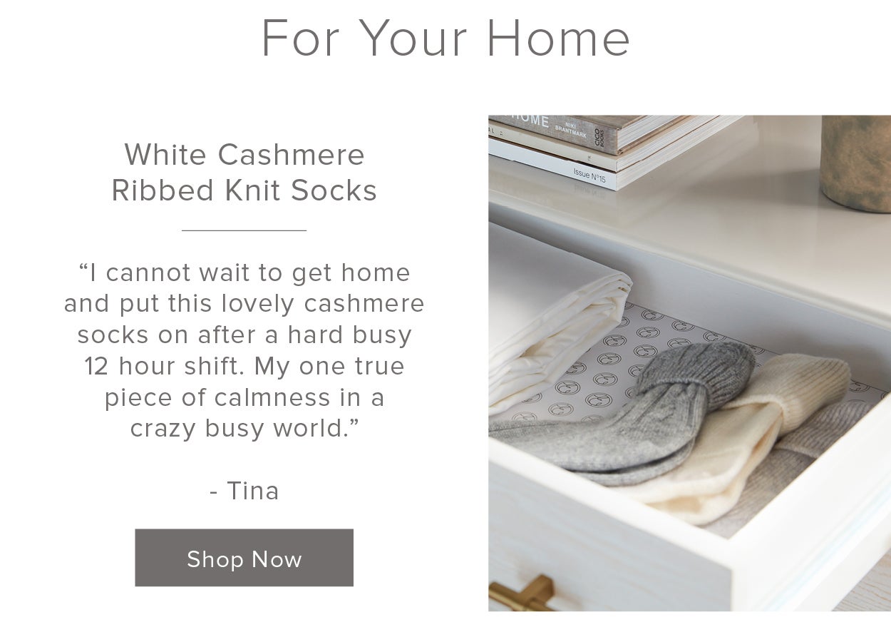 White Cashmere Ribbed Knit Socks