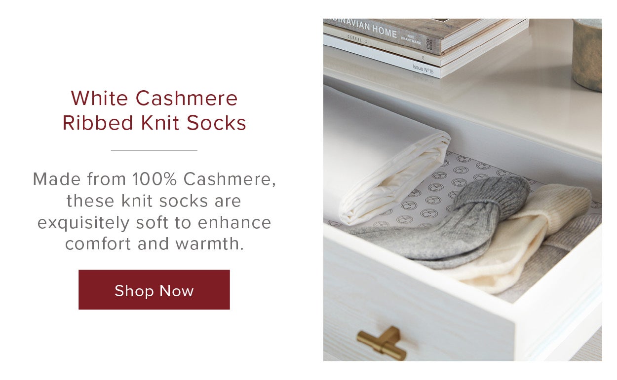 White Cashmere Ribbed Knit Socks