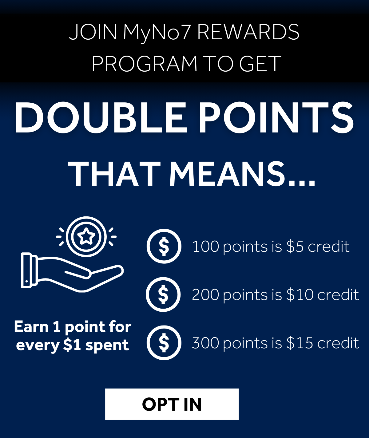 BECOME A MYNo7 MEMBER AND GET DOUBLE POINTS. OPT IN