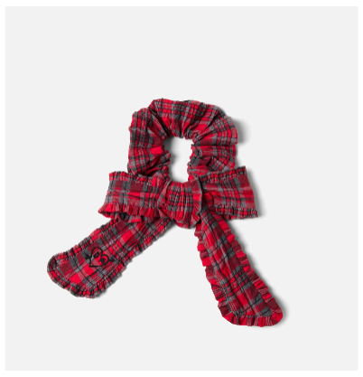 Damson Madder Checked Cotton Bow Scrunchie