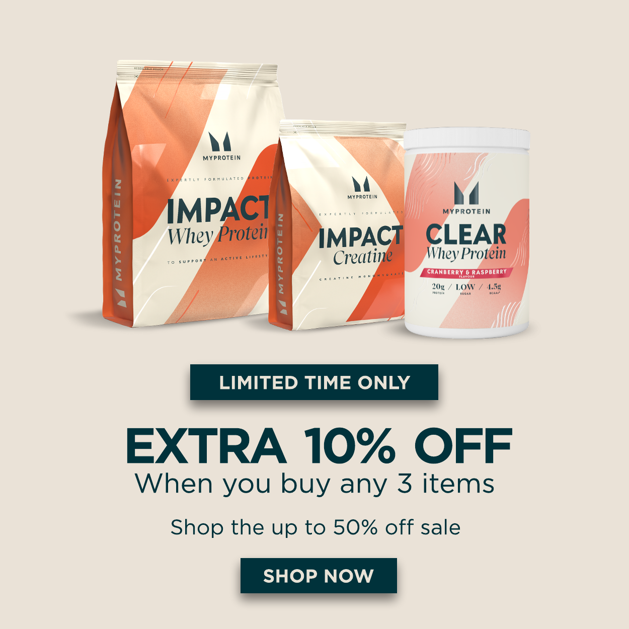 Limited time only - extra 10% off when you buy any 3 items. Shop the up to 50% off sale.