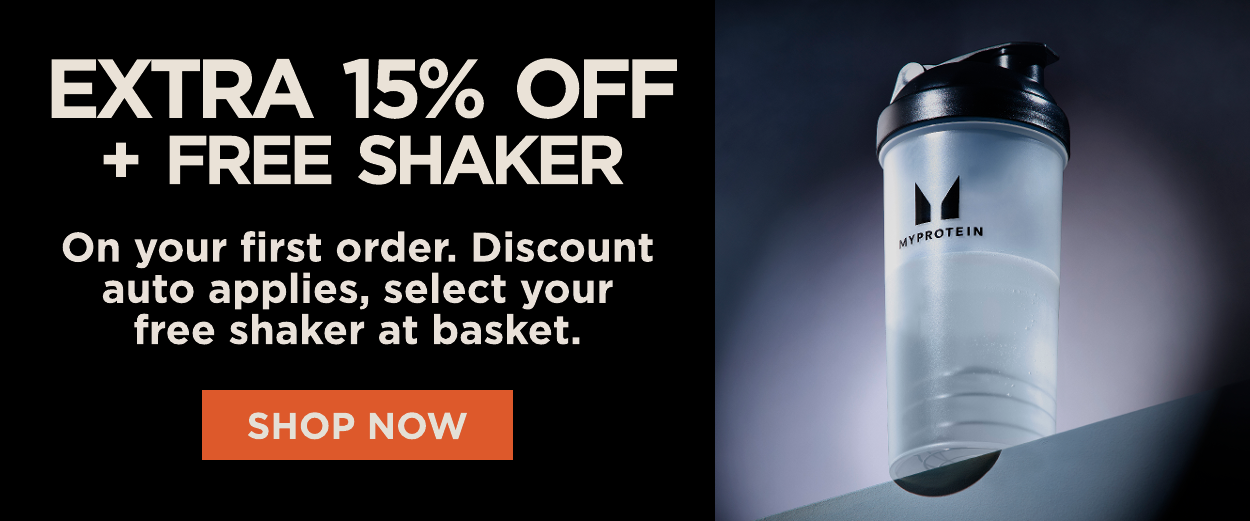 Extra 15% off and free shaker with your first order