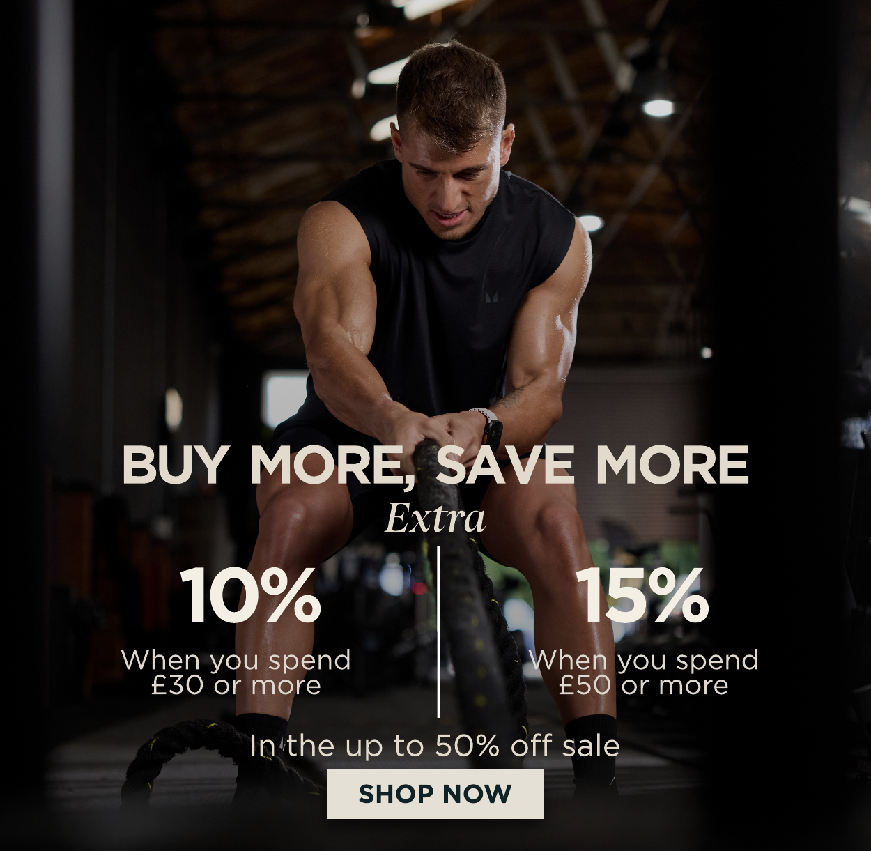 10% off when you spend £30 or 15% off when you spend £50 in the up to 50% off sale