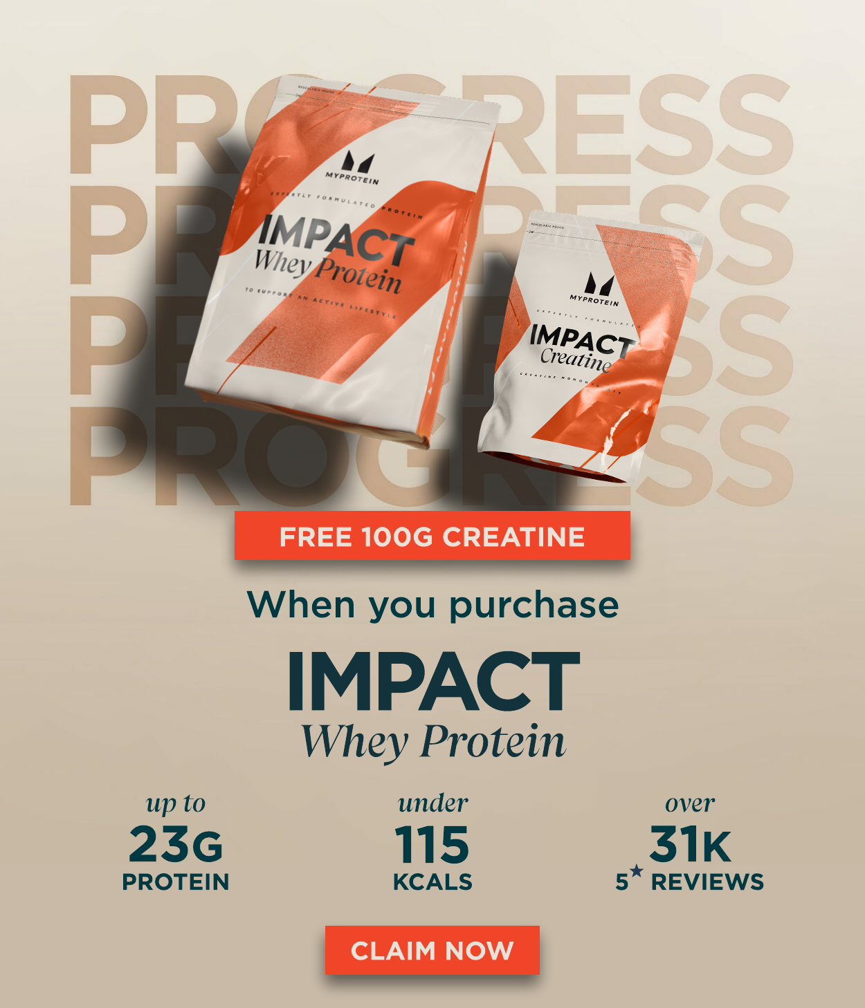 Free 100g of creatine when you purchase impact whey protein
