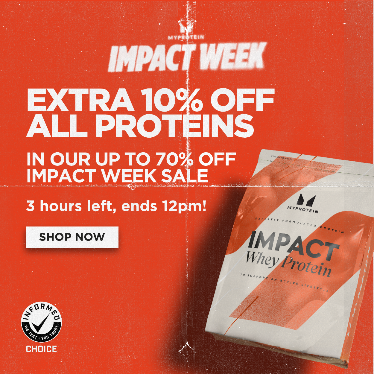 Extra 10% off all Proteins - ends 12pm