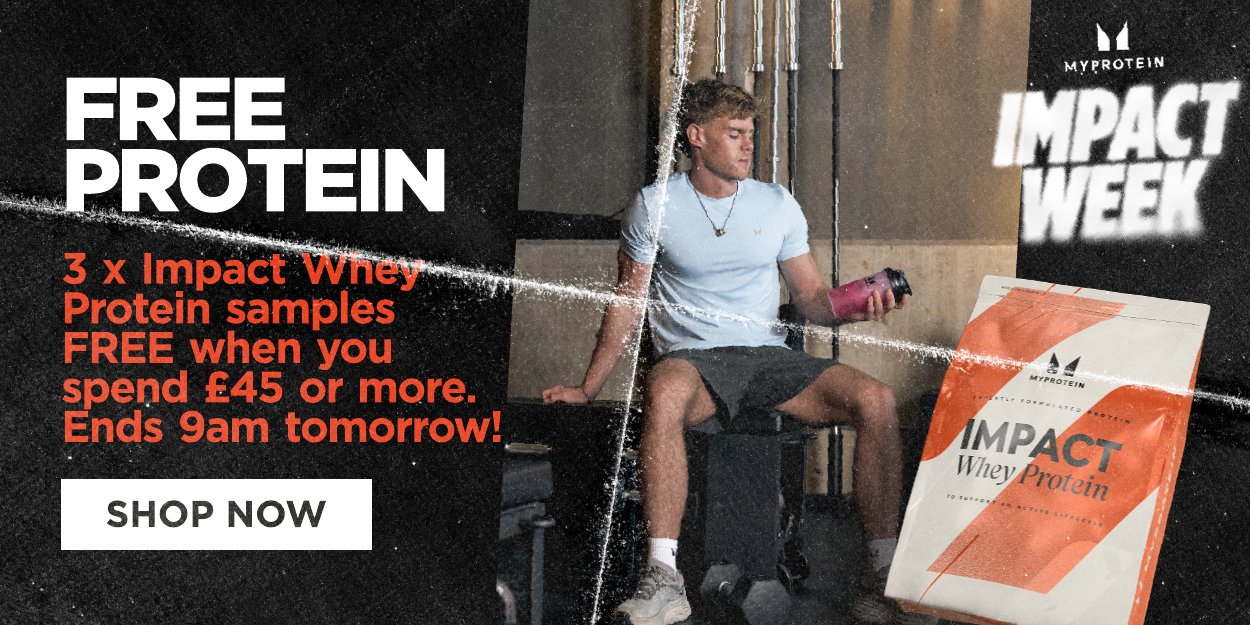 3 x Impact Whey Protein samples FREE when you spend £45 or more