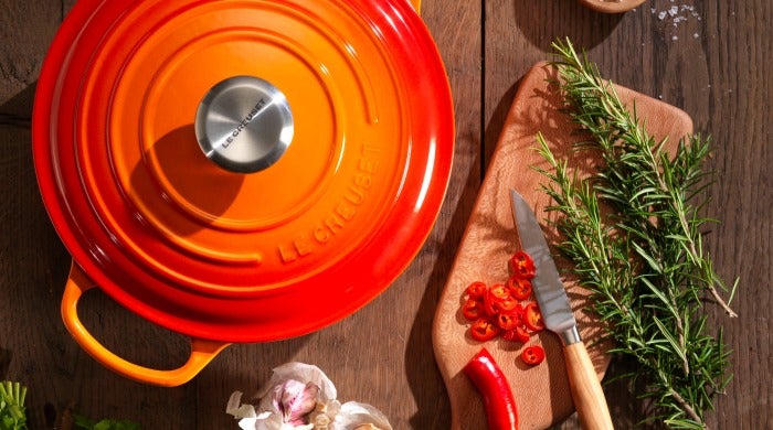 A volcanic Le Creuset casserole dish.