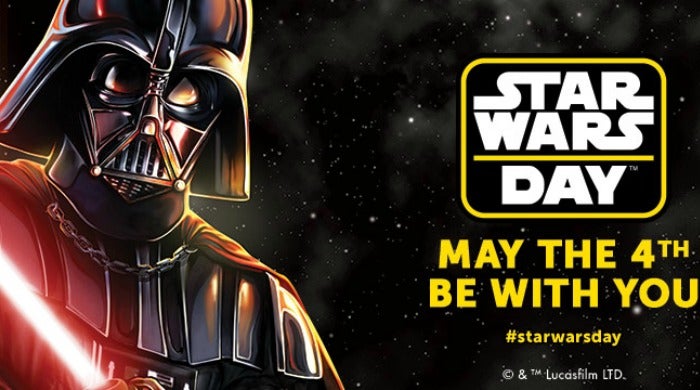Darth Vader with the words "Star Wars Day: May the Force be with You".