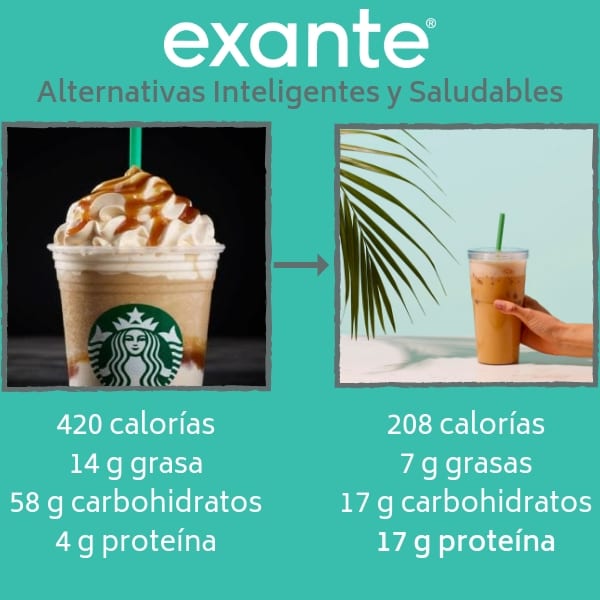 El batido de café con leche y caramelo de la dieta Exante es una de nuestras alternativas inteligentes y saludables