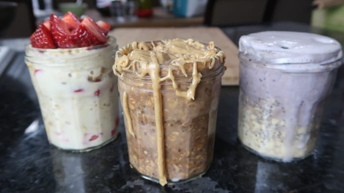 three protein porridge pots