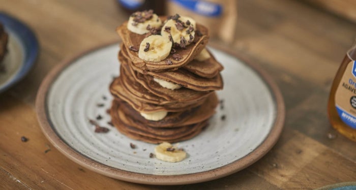 stack of vegan protein pancakes