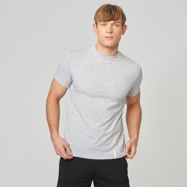 Male model wearing luxe classic crew top