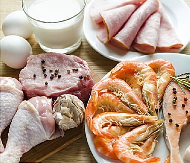 poultry, fish, meat, eggs, and milk