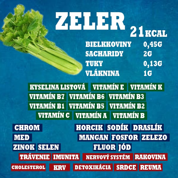 Zelenina - zeler obsah minerálov a vitamínov