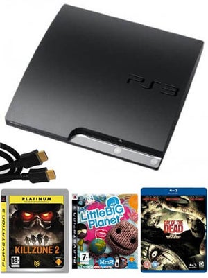 Playstation 3 PS3 Slim 250gb Console: Bundle Including Killzone 2 (Platinum), Little Big Planet, HDMI Cable & Day of the Dead Blu-Ray