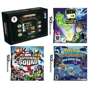 Nintendo DS Lite Black: Bundle (including Professor Layton, Ben 10 Alien Force, Marvel: Super Hero Squad & Pokémon Mystery Dungeon Blue)