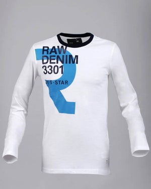 G Star Men's Raw Denim Long Sleeved T- Shirts - White 
