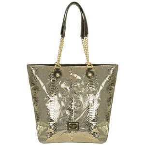 Suzy Smith Metallic Croc Effect Shopper/ Tote Bag - Gold