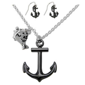 Disney Couture Little Mermaid Anchor necklace & earring set - black