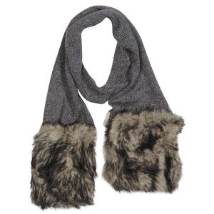 Firetrap Women's Tipped Faux Fur Trim Knitted Scarf